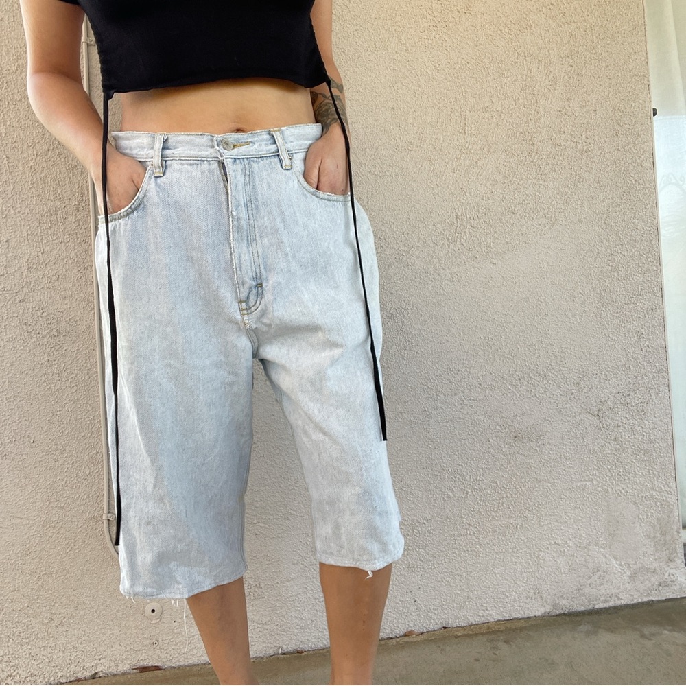 Vintage RARE Basic Equipment Jeans Long Shorts with Patchwork on back